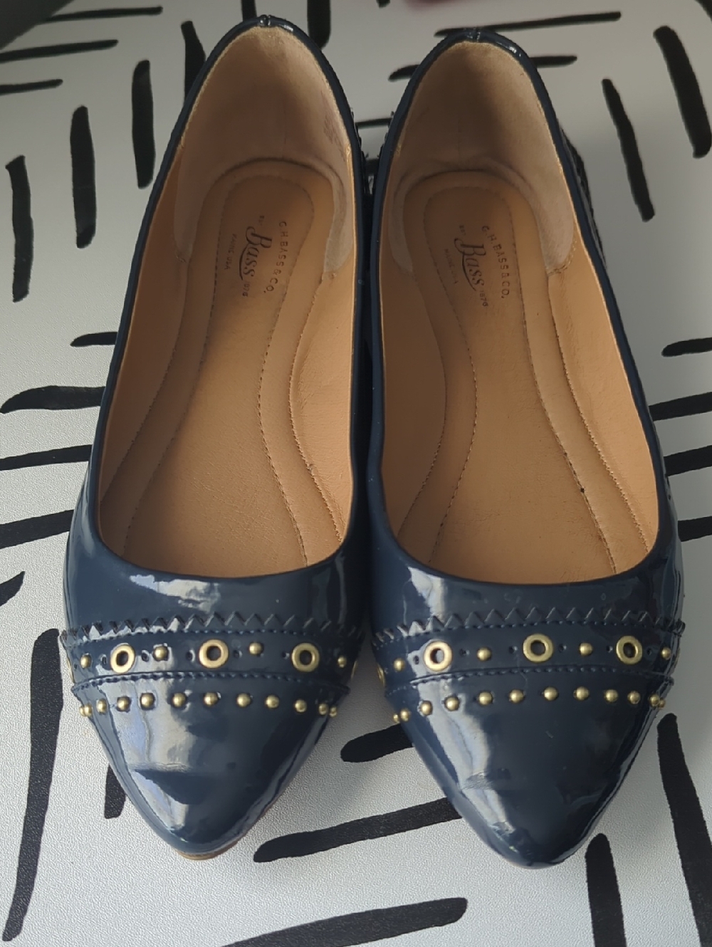 Bass Navy Patent Pointed-Toe Ballet Flats
